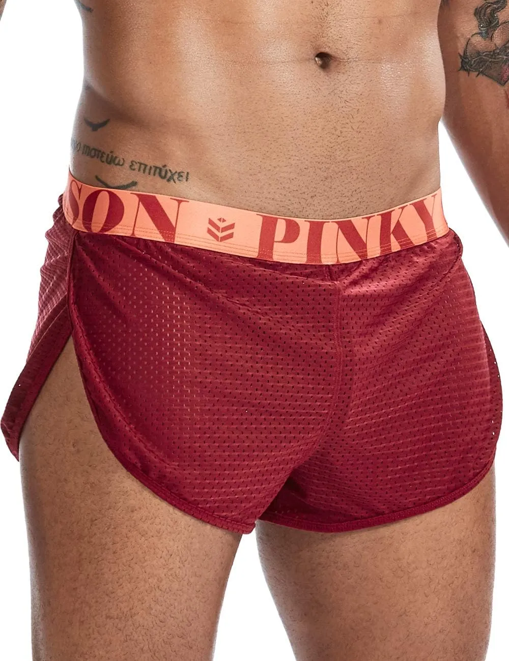 MIZOK Men's Slit Side Bodybuilding Shorts Breathable Mesh Workout Yoga Short