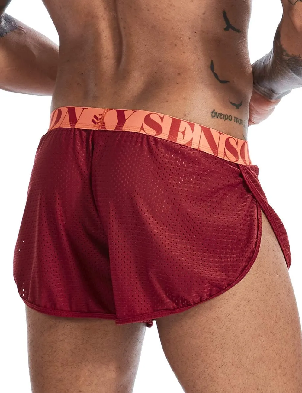 MIZOK Men's Slit Side Bodybuilding Shorts Breathable Mesh Workout Yoga Short