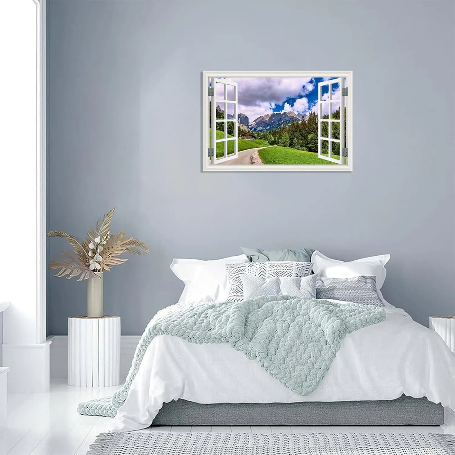 MOBYAT Canvas Print Wall Art Window View 3D Alpine rock path Nature Mountain Mural for Living Room Bedroom Decor 75x50cm(30x20in) Frameless
