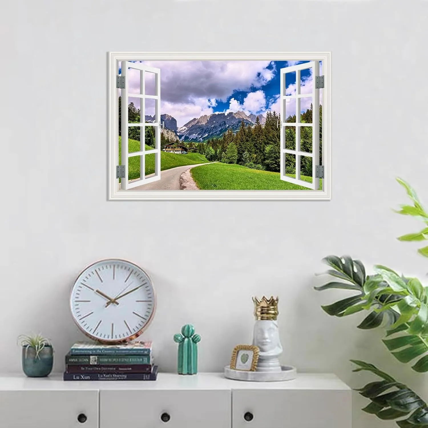 MOBYAT Canvas Print Wall Art Window View 3D Alpine rock path Nature Mountain Mural for Living Room Bedroom Decor 75x50cm(30x20in) Frameless