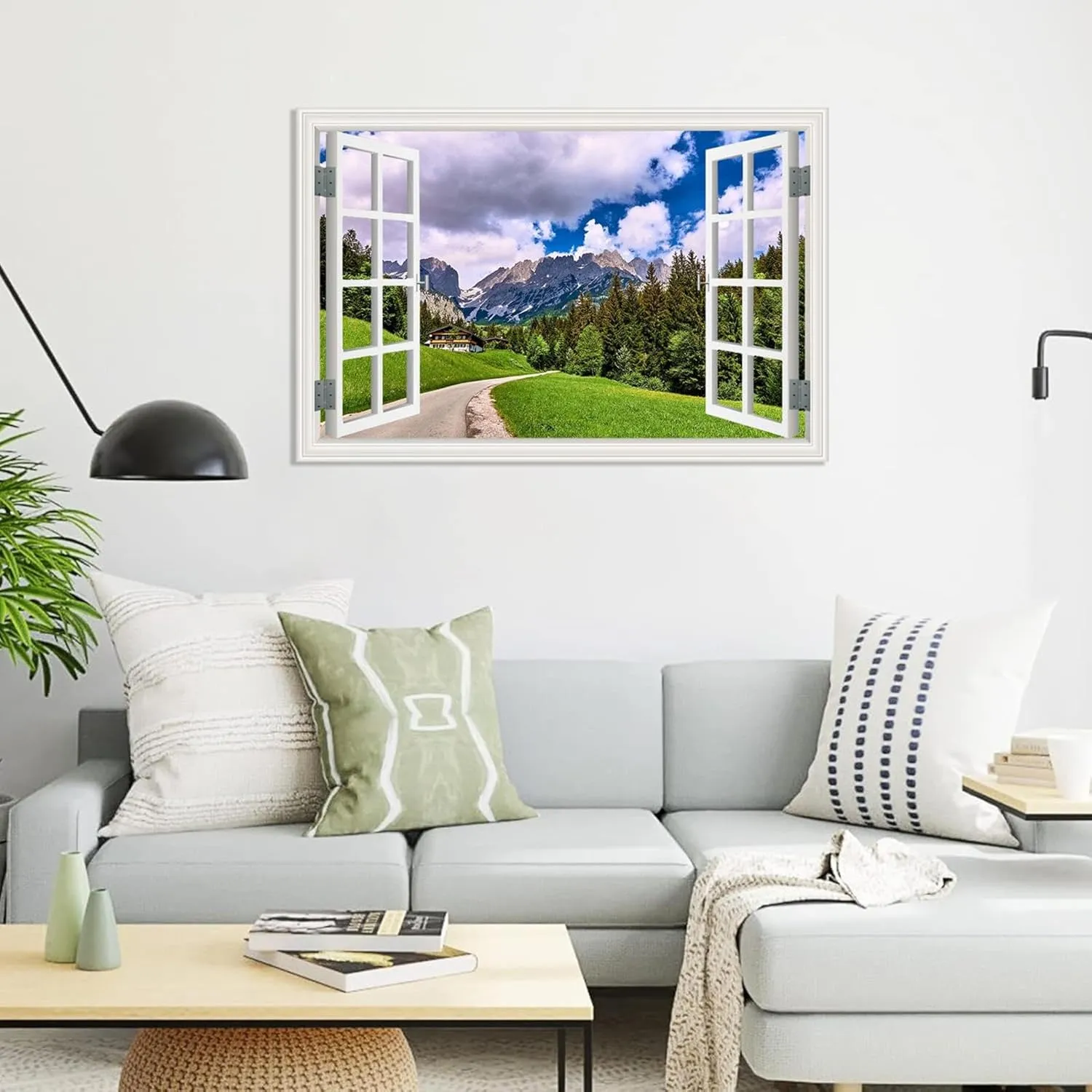 MOBYAT Canvas Print Wall Art Window View 3D Alpine rock path Nature Mountain Mural for Living Room Bedroom Decor 75x50cm(30x20in) Frameless