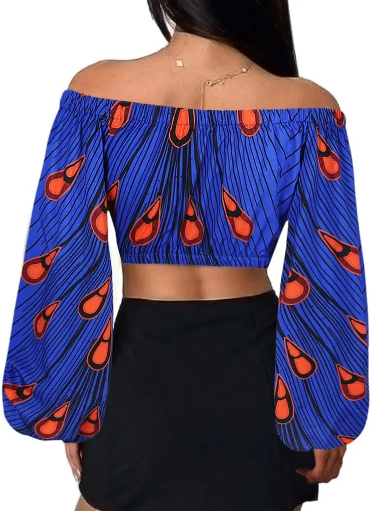 Mocure Women African Off Shoulder Crop Top Bohemia Printing Tube Blouse for Party Rave Festival