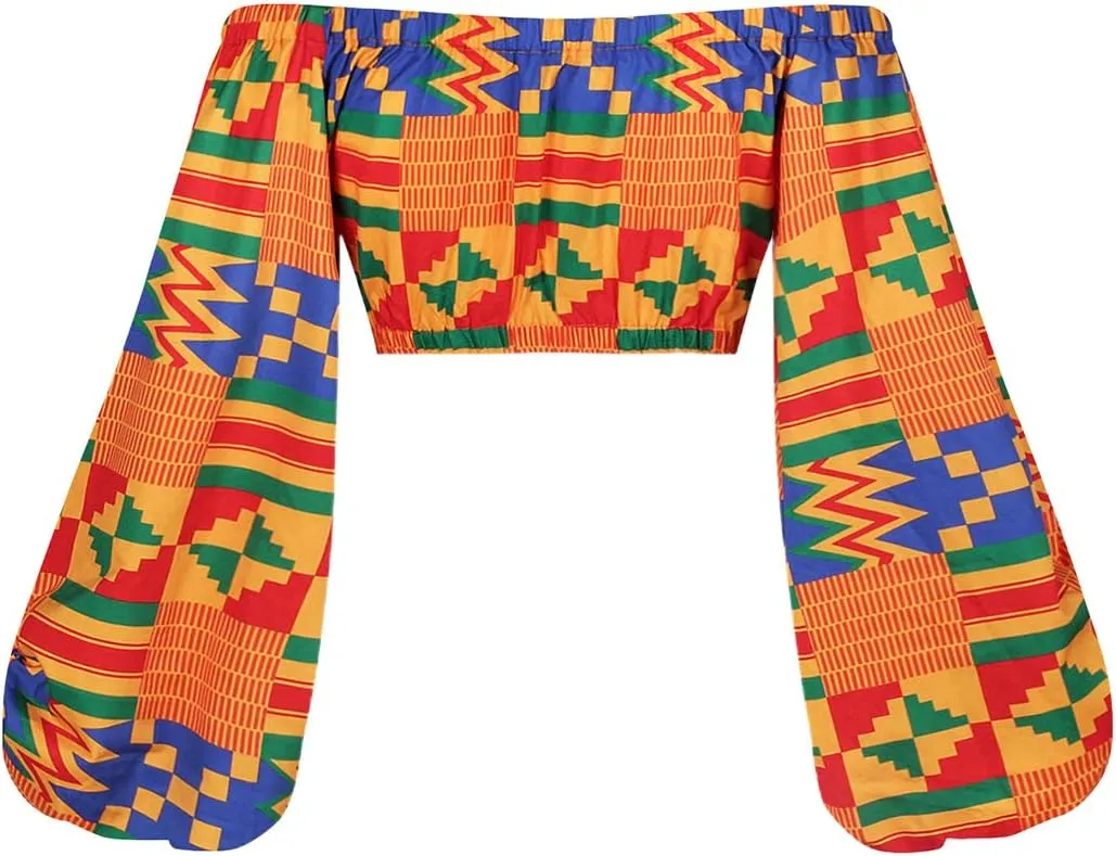 Mocure Women African Off Shoulder Crop Top Bohemia Printing Tube Blouse for Party Rave Festival