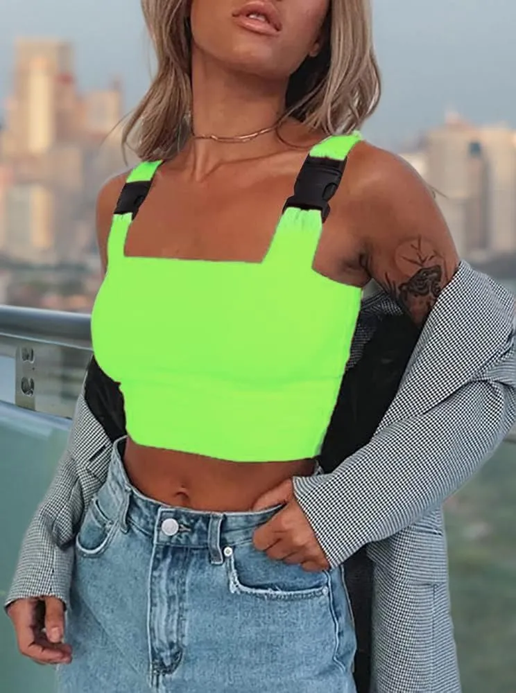 Mocure Womens Crop Tops Tank Metallic Reflective Holographic Tank Top for Rave Festival Club