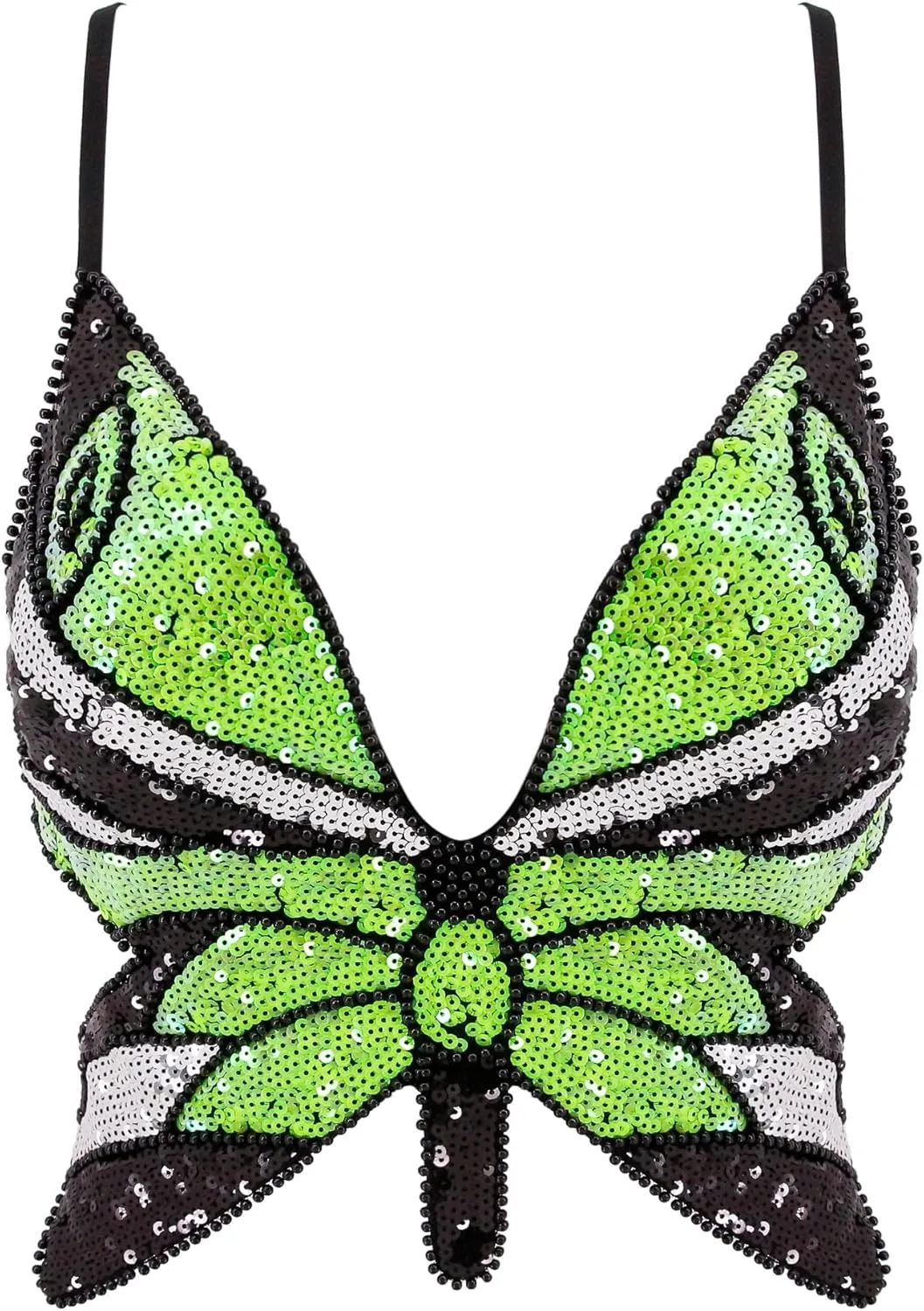 Mocure Womens Glitter Sequin Butterfly Crop Top Low-Cut Tank Top Rave Tube Vest Top for Belly Dance Costume Outfits