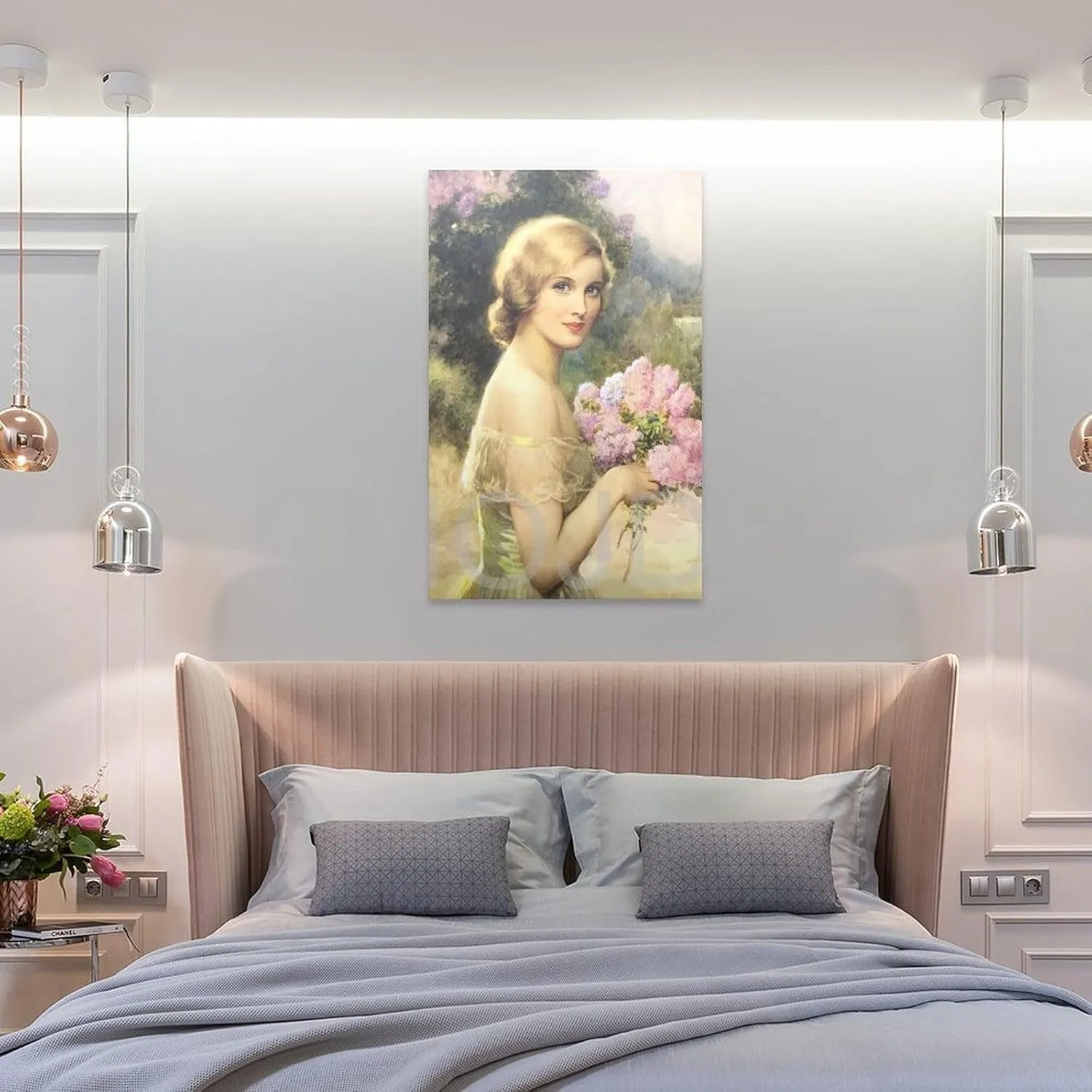 MOJDI Girl with Lilac by Albert Henry Collings Canvas Painting Posters And Prints Wall Art Pictures for Living Room Bedroom Decor 08x12inch(20x30cm) Frame-style