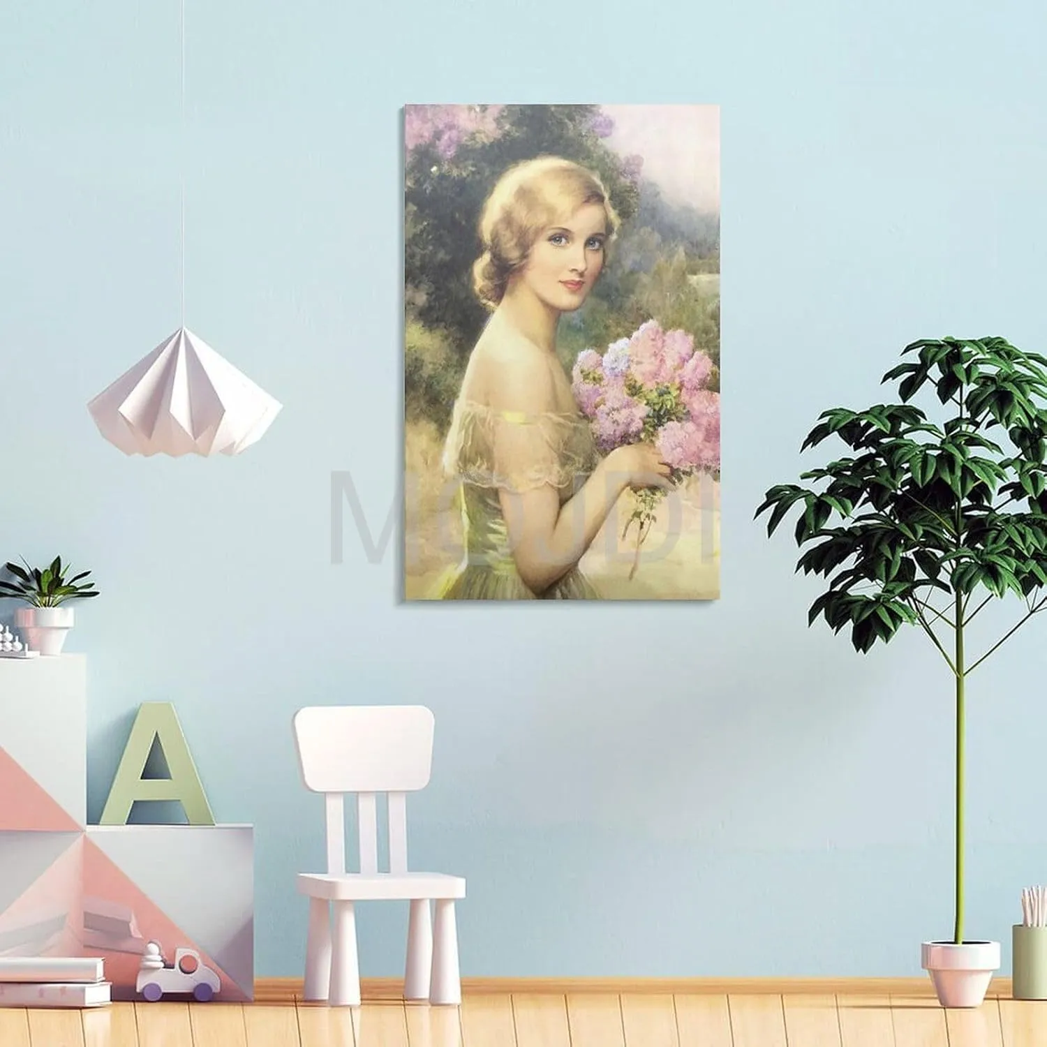 MOJDI Girl with Lilac by Albert Henry Collings Canvas Painting Posters And Prints Wall Art Pictures for Living Room Bedroom Decor 08x12inch(20x30cm) Frame-style
