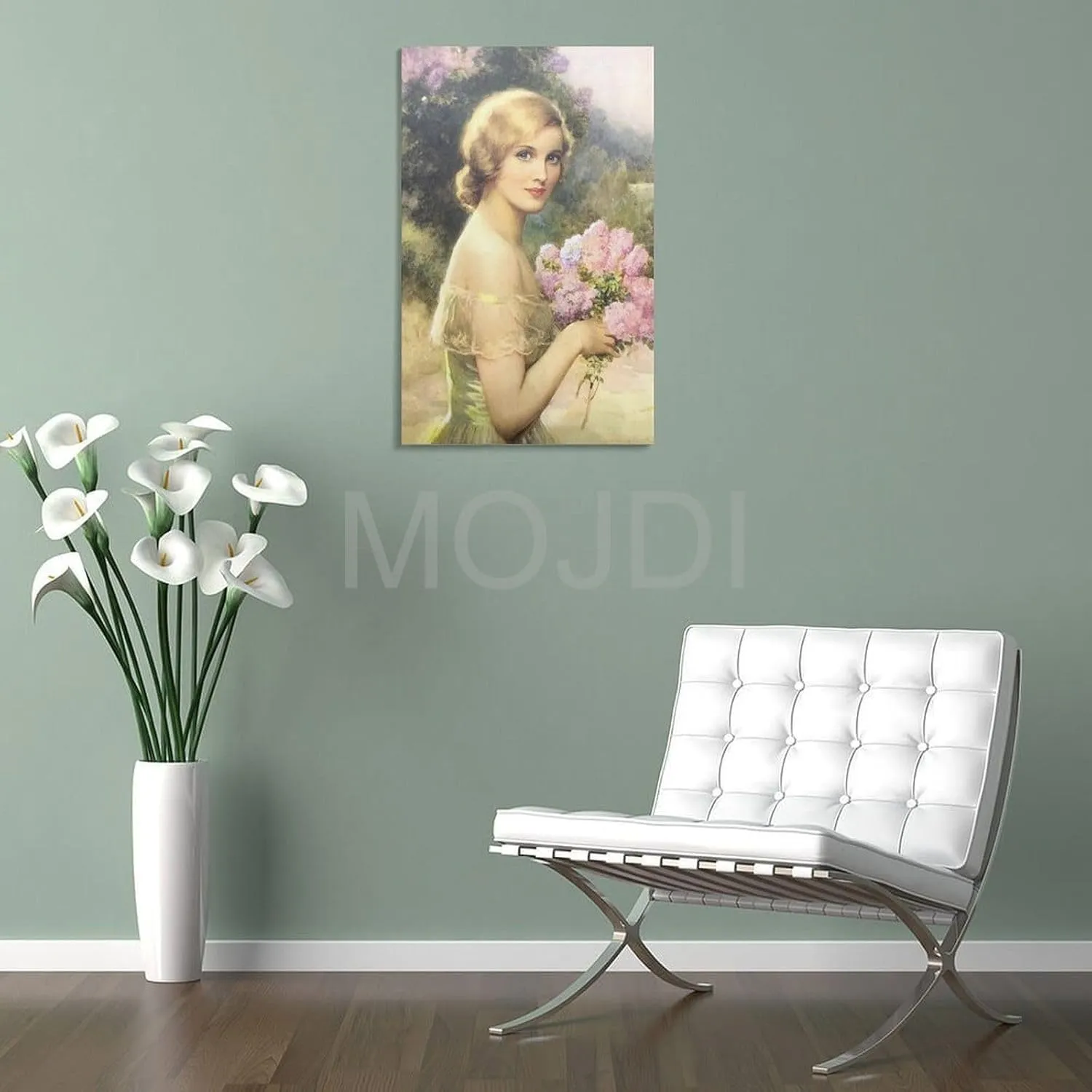 MOJDI Girl with Lilac by Albert Henry Collings Canvas Painting Posters And Prints Wall Art Pictures for Living Room Bedroom Decor 08x12inch(20x30cm) Frame-style