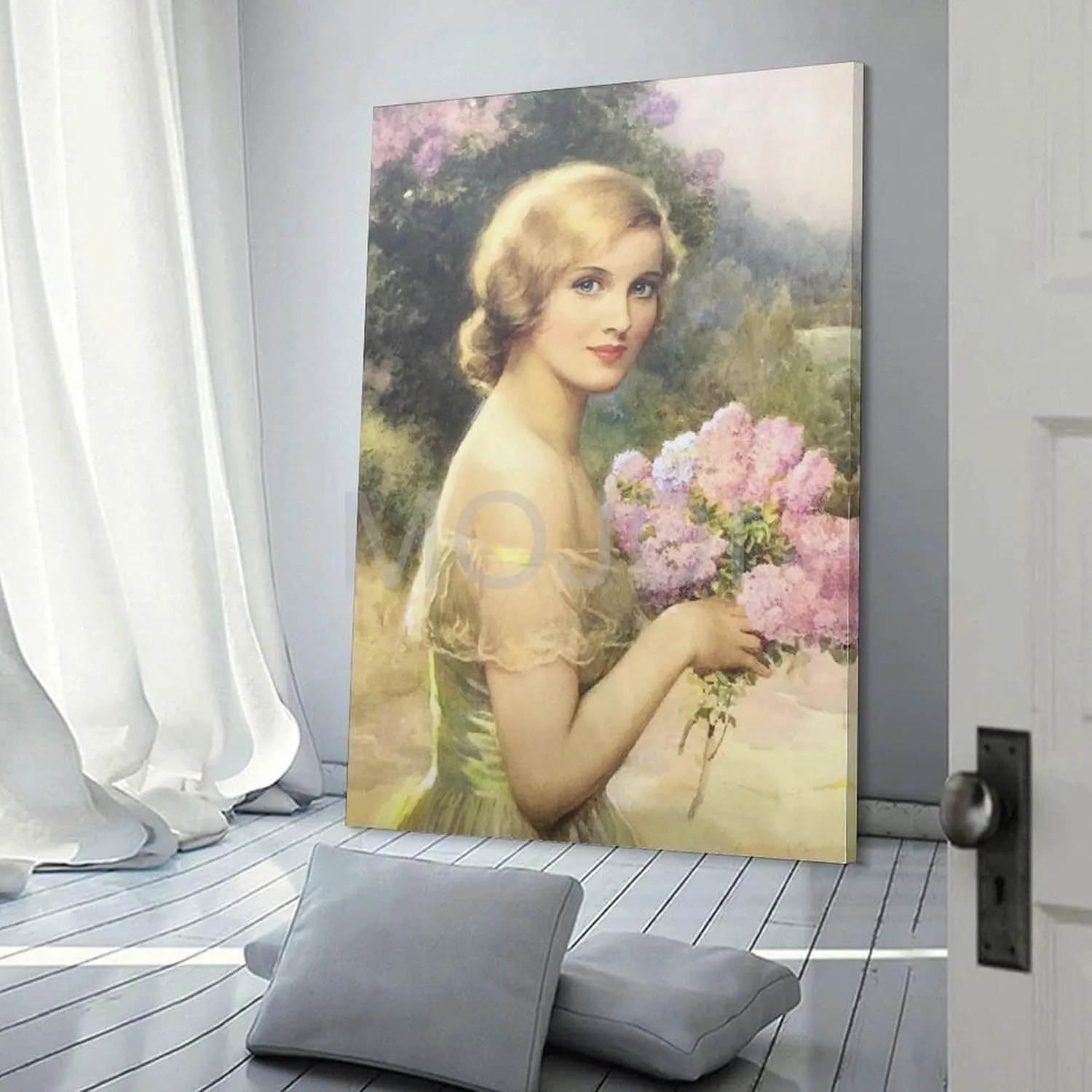 MOJDI Girl with Lilac by Albert Henry Collings Canvas Painting Posters And Prints Wall Art Pictures for Living Room Bedroom Decor 08x12inch(20x30cm) Frame-style
