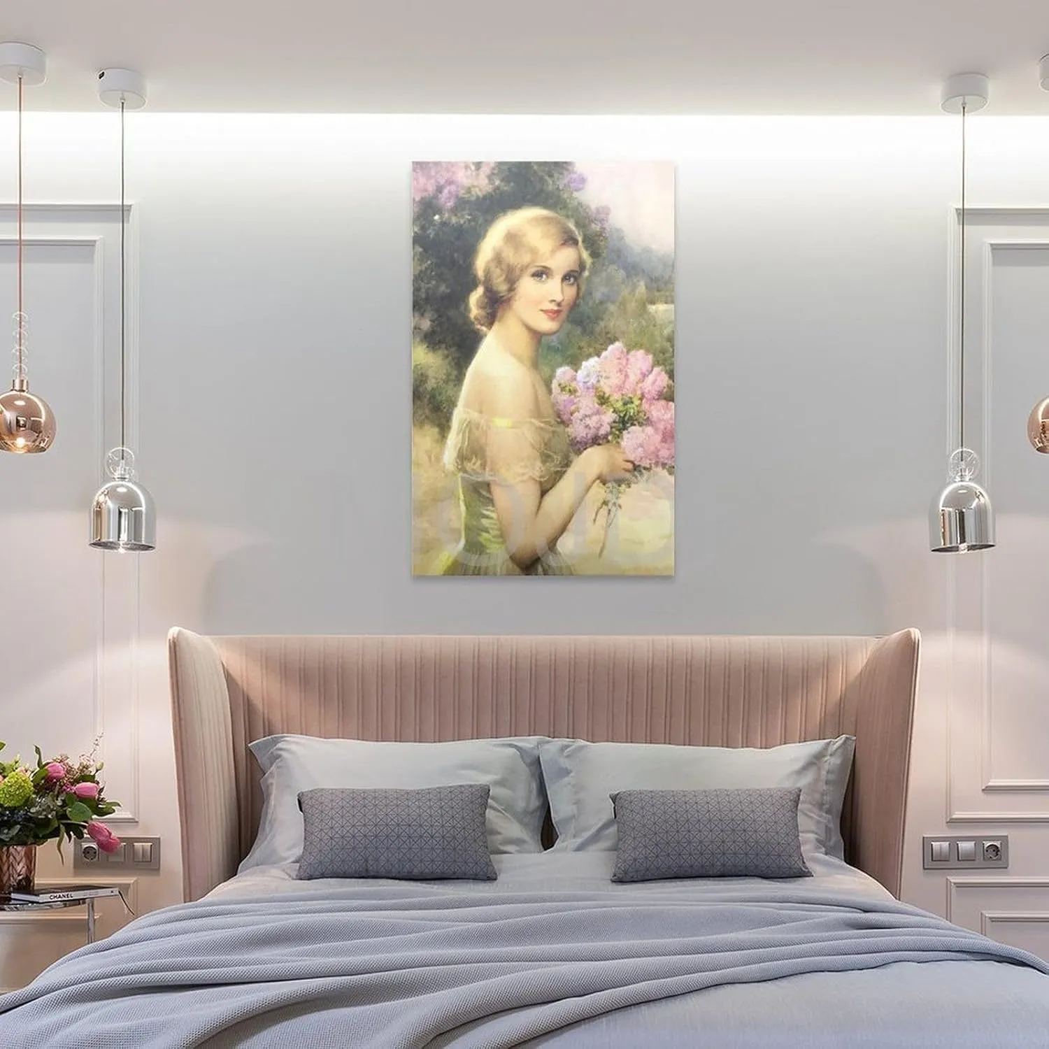MOJDI Girl with Lilac by Albert Henry Collings Canvas Painting Wall Art Poster for Bedroom Living Room Decor 12x18inch(30x45cm) Unframe-style