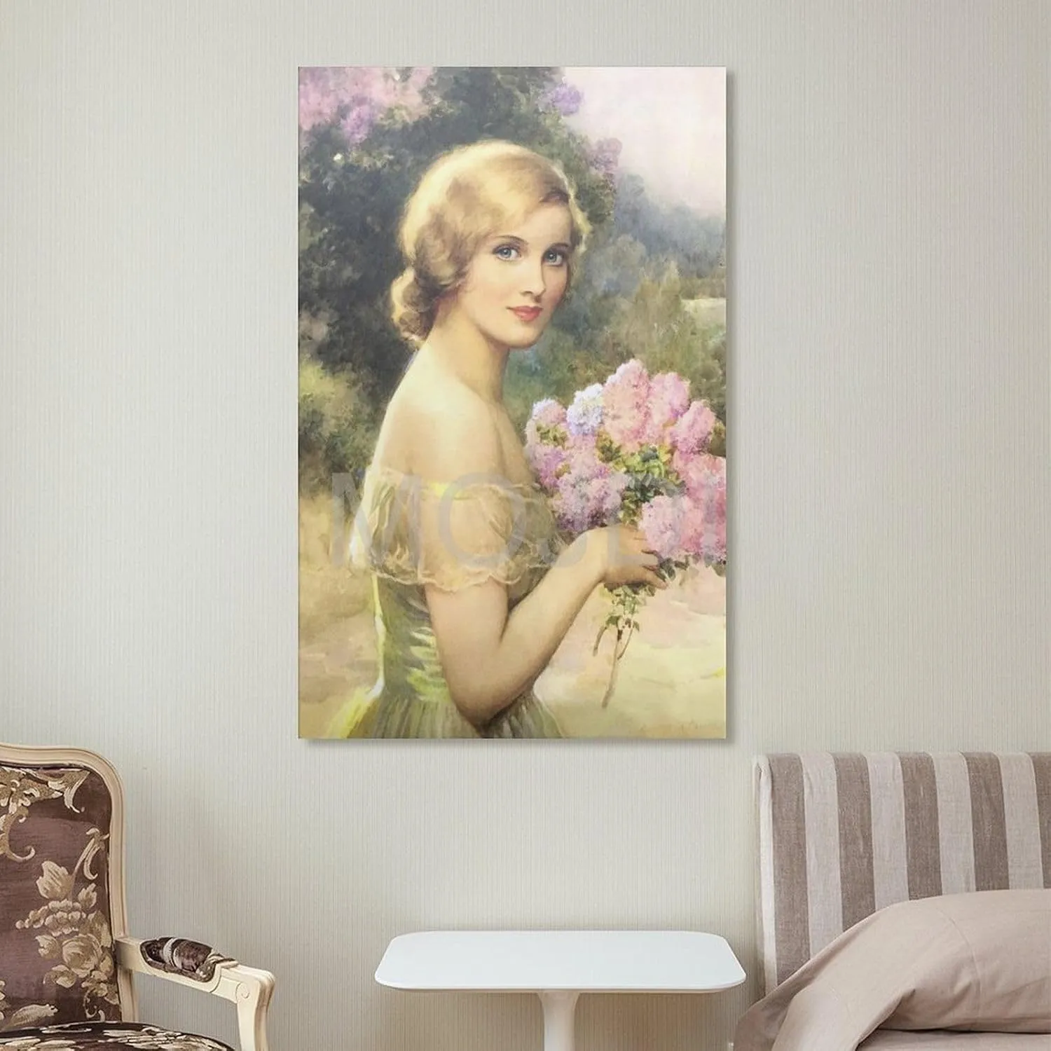 MOJDI Girl with Lilac by Albert Henry Collings Canvas Painting Wall Art Poster for Bedroom Living Room Decor 12x18inch(30x45cm) Unframe-style