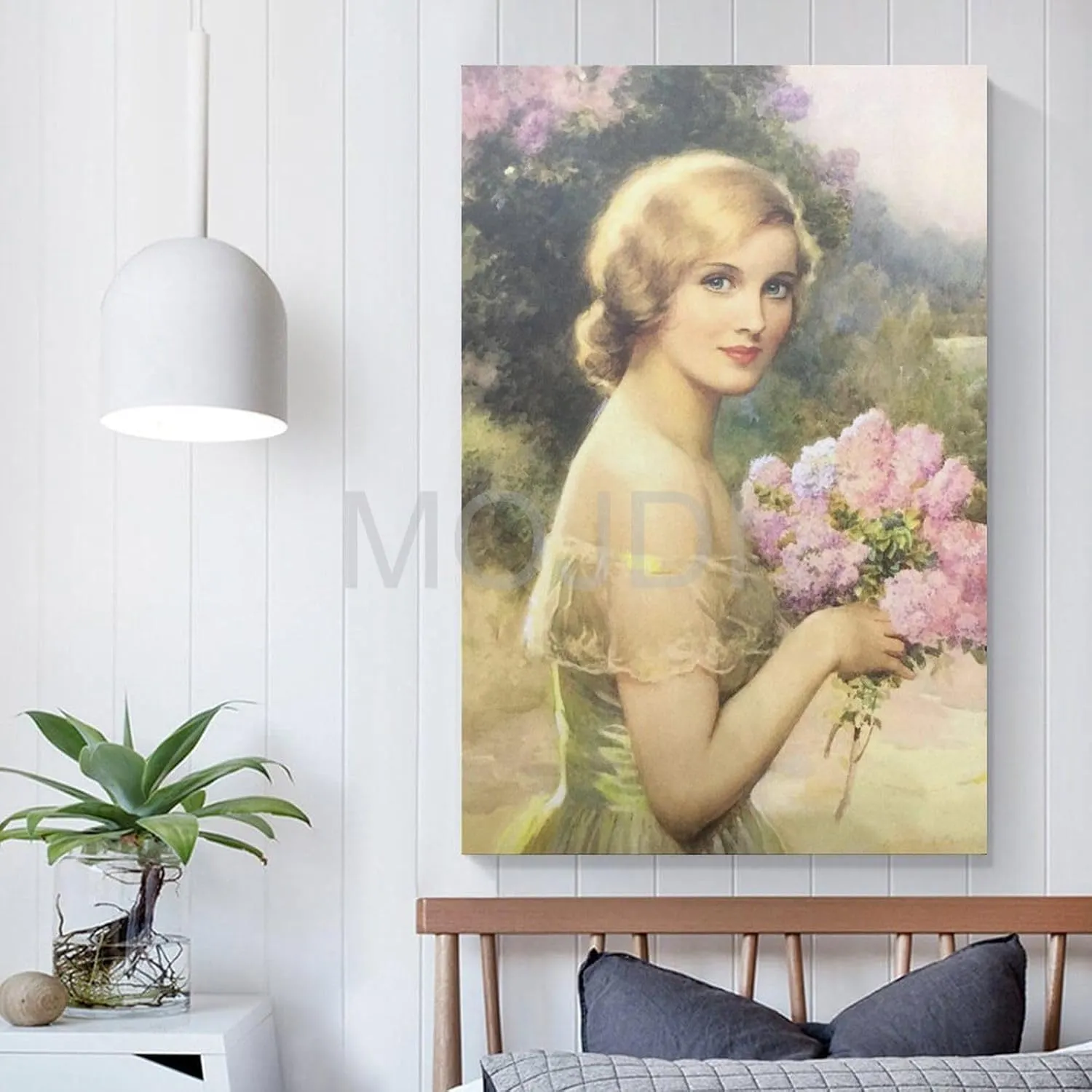 MOJDI Girl with Lilac by Albert Henry Collings Canvas Painting Wall Art Poster for Bedroom Living Room Decor 12x18inch(30x45cm) Unframe-style