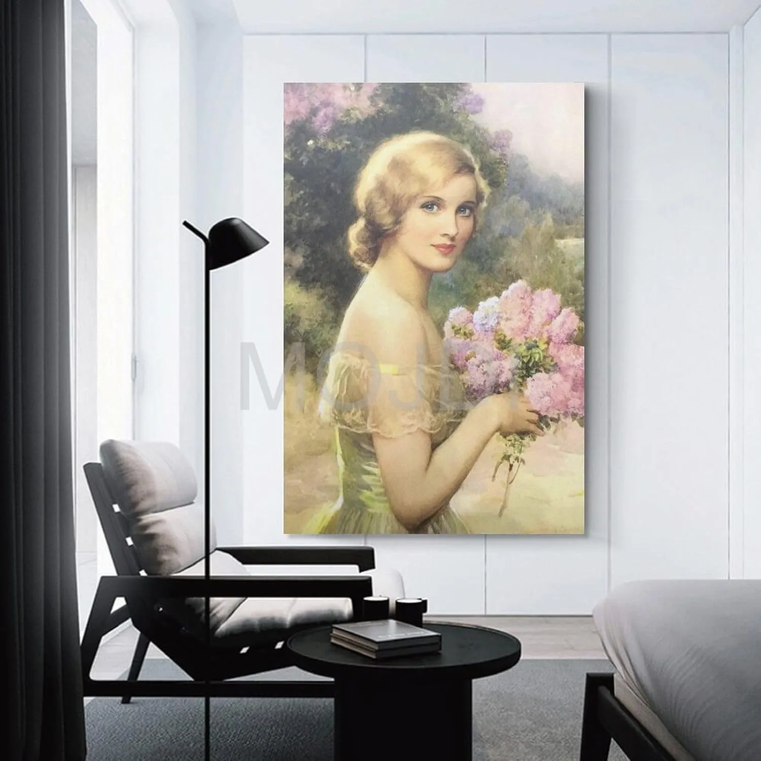 MOJDI Girl with Lilac by Albert Henry Collings Canvas Painting Wall Art Poster for Bedroom Living Room Decor 12x18inch(30x45cm) Unframe-style