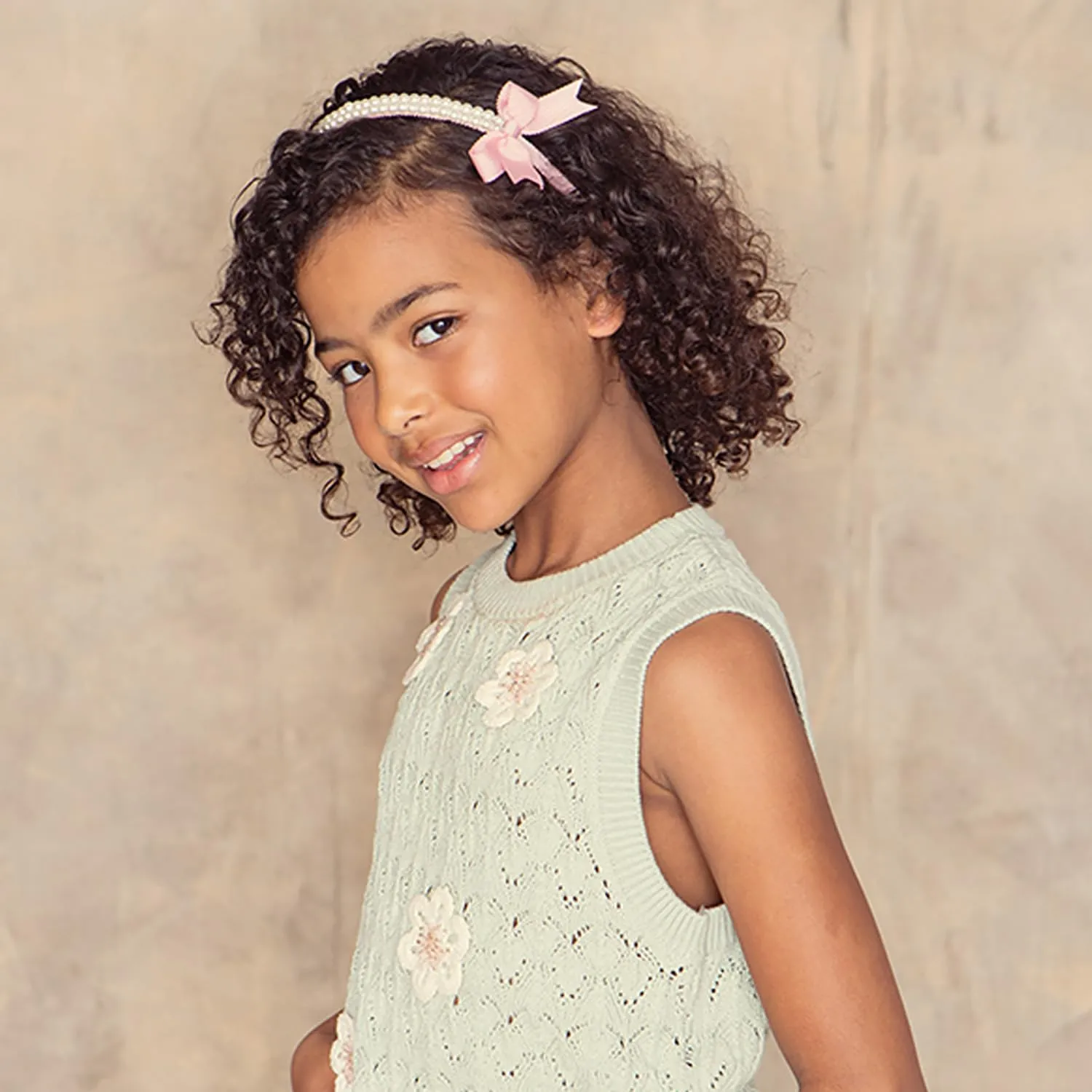 Molly Double Strand Pearl Grosgrain Bow Headband - Ballet Slipper, Elegant Double-Strand Pearl Design with Side Bow, Rubberized Teeth for Comfort and Secure Hold