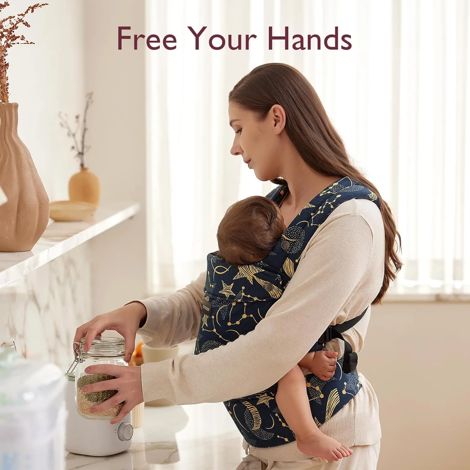 Momcozy Baby Carrier - Ergonomic, Cozy and Lightweight Carrier for 7-44lbs, Effortless to Put On, Ideal for Hands-Free Parenting, Enhanced Lumbar Support, Purehug for Infant to Toddler, Starry Night