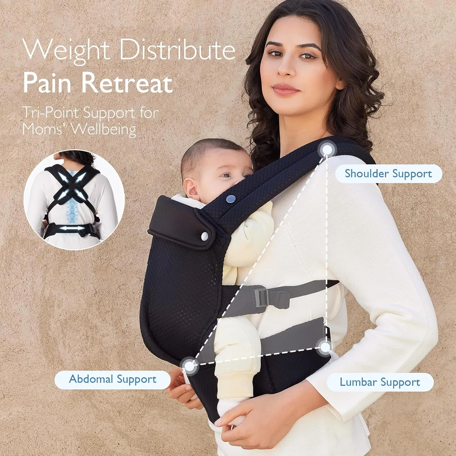 Momcozy Breathable Mesh Baby Carrier, Ergonomic and Lightweight Infant Carrier for 7-44lbs with Enhanced Lumbar Support, All Day Comfort for Hands-Free Parenting, Air Mesh-Black