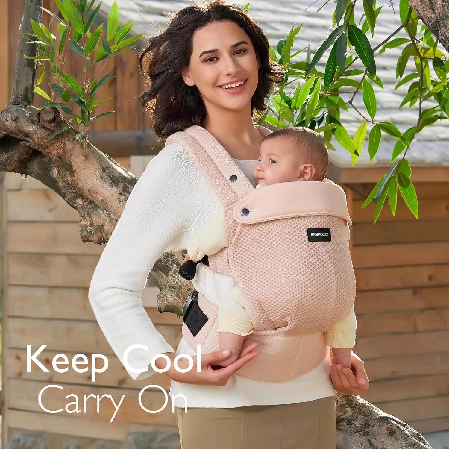 Momcozy Breathable Mesh Baby Carrier, Ergonomic and Lightweight Infant Carrier for 7-44lbs with Enhanced Lumbar Support, All Day Comfort for Hands-Free Parenting, Air Mesh-Pink