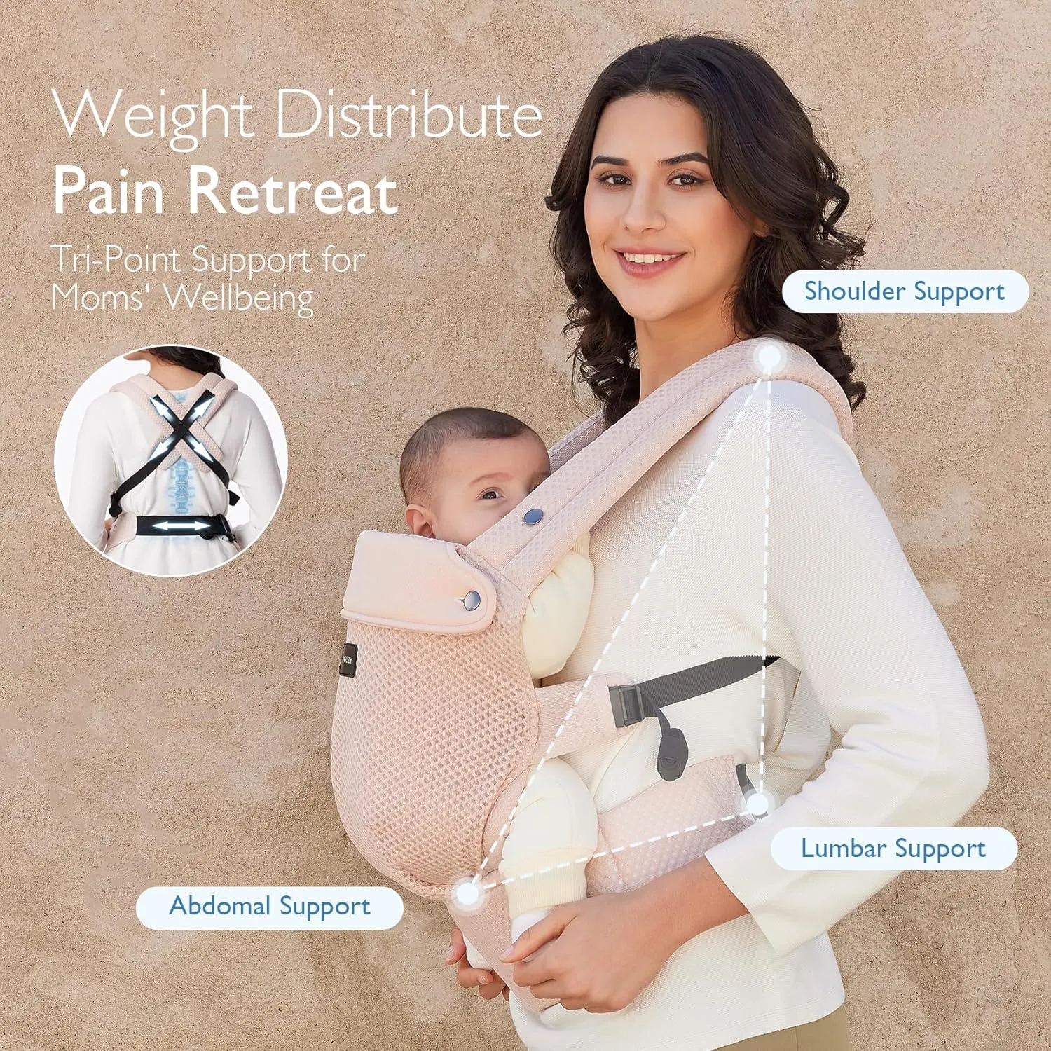 Momcozy Breathable Mesh Baby Carrier, Ergonomic and Lightweight Infant Carrier for 7-44lbs with Enhanced Lumbar Support, All Day Comfort for Hands-Free Parenting, Air Mesh-Pink