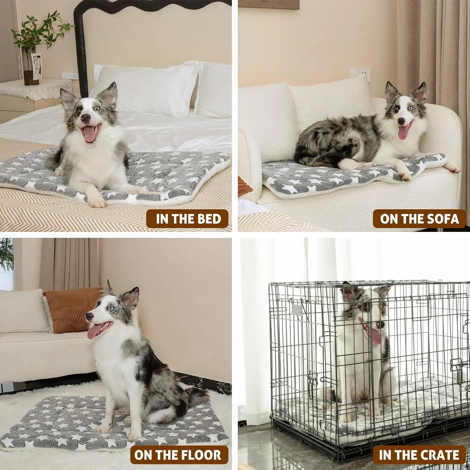 Mora Pets Dog Crate Pad - Ultra Soft Pet Bed With Cute Star Print, Washable Mat for Large Medium Small Dogs, Reversible Fleece Kennel Liner, Cat Bed 23 x 18 Inch Grey