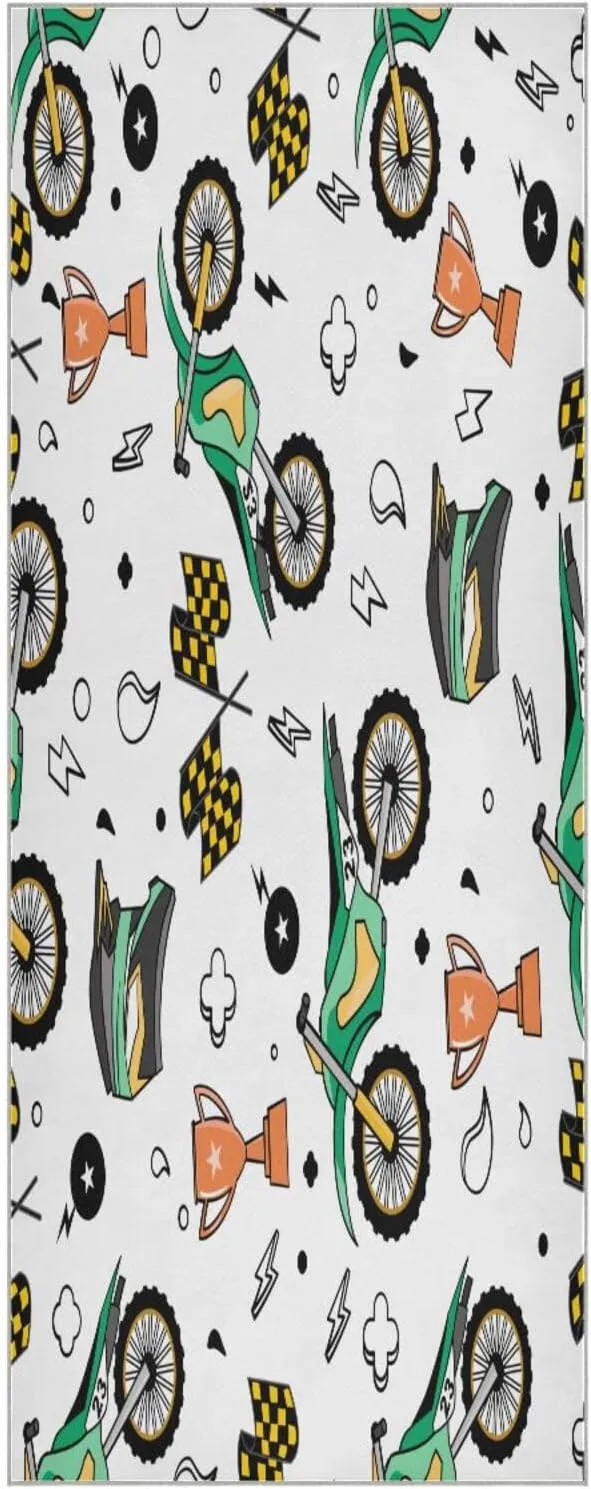 Motocross Pattern for Kids Yoga Towel,Hot Yoga Mat Towel with Grip Dots Sweat Absorbent Non-Slip for Hot Yoga, 24" x72",Soft Yoga Blankets with Travel Bag,Pilates and Workout