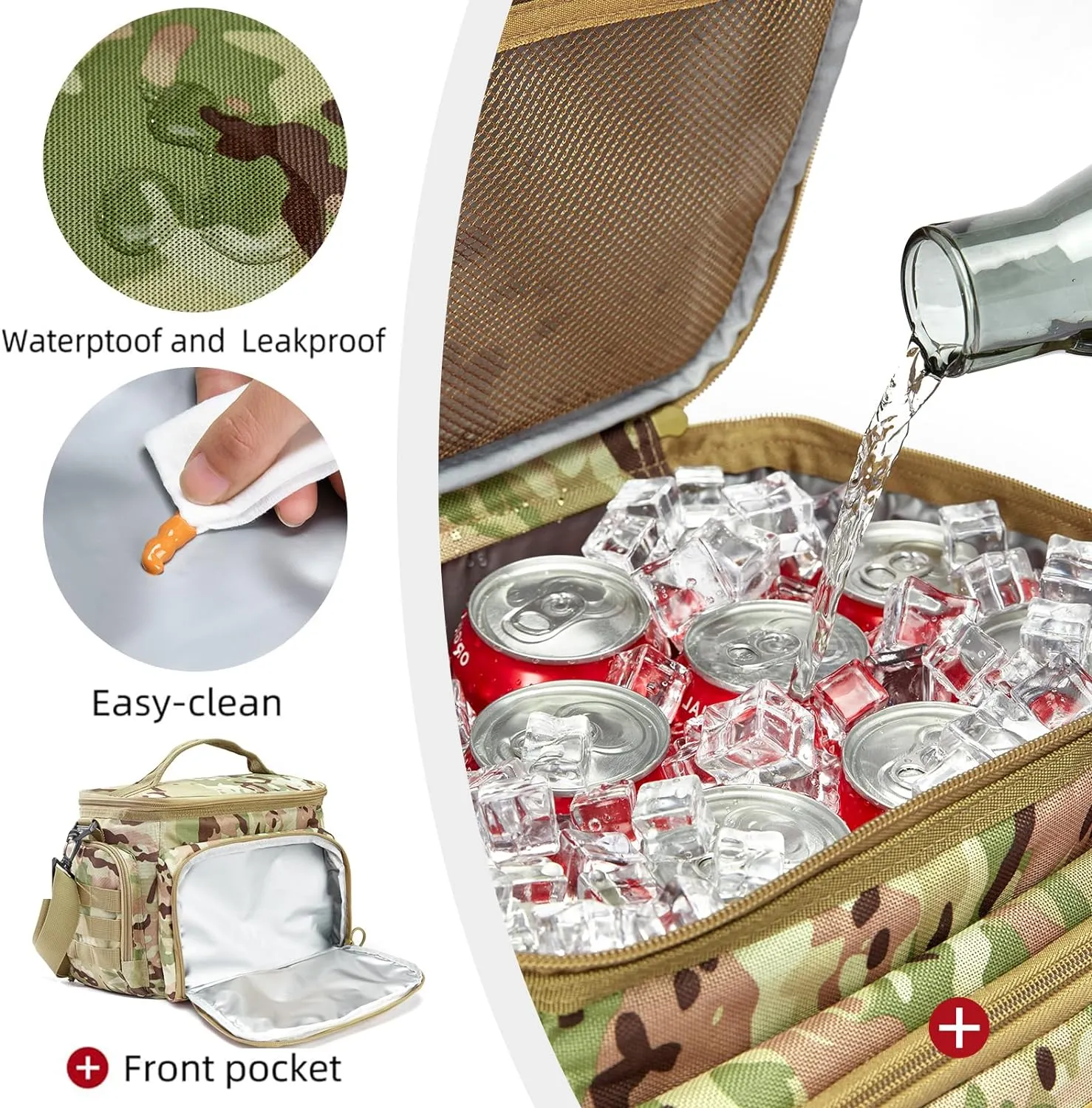 MOV COMPRA Tactical Lunch Bag for Men, Insulated Lunch Box Leakproof for Men Large Capacity with MOLLE Water Bottle Pouch Lunchbox for Adults for Work, Picnic（Camouflage Green）