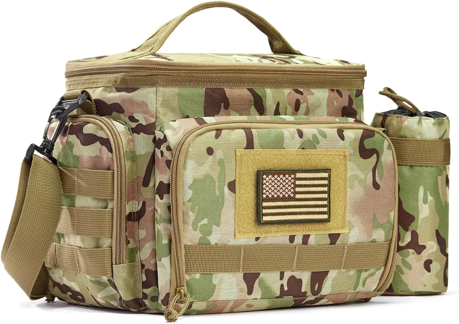 MOV COMPRA Tactical Lunch Bag for Men, Insulated Lunch Box Leakproof for Men Large Capacity with MOLLE Water Bottle Pouch Lunchbox for Adults for Work, Picnic（Camouflage Green）