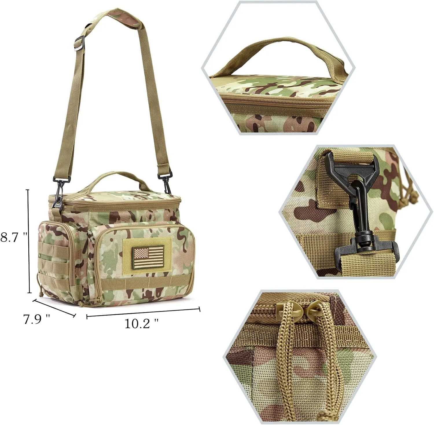 MOV COMPRA Tactical Lunch Bag for Men, Insulated Lunch Box Leakproof for Men Large Capacity with MOLLE Water Bottle Pouch Lunchbox for Adults for Work, Picnic（Camouflage Green）
