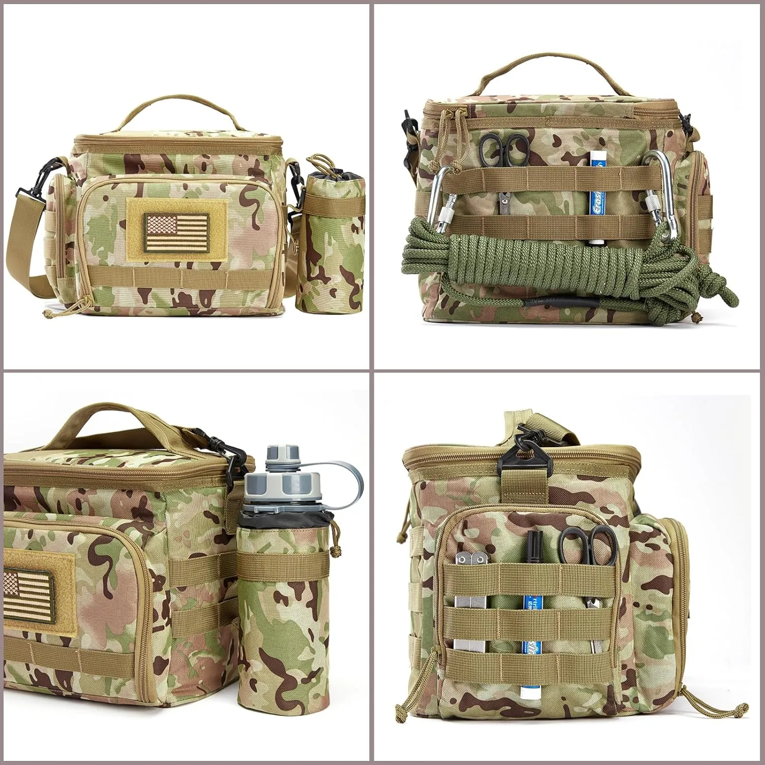 MOV COMPRA Tactical Lunch Bag for Men, Insulated Lunch Box Leakproof for Men Large Capacity with MOLLE Water Bottle Pouch Lunchbox for Adults for Work, Picnic（Camouflage Green）