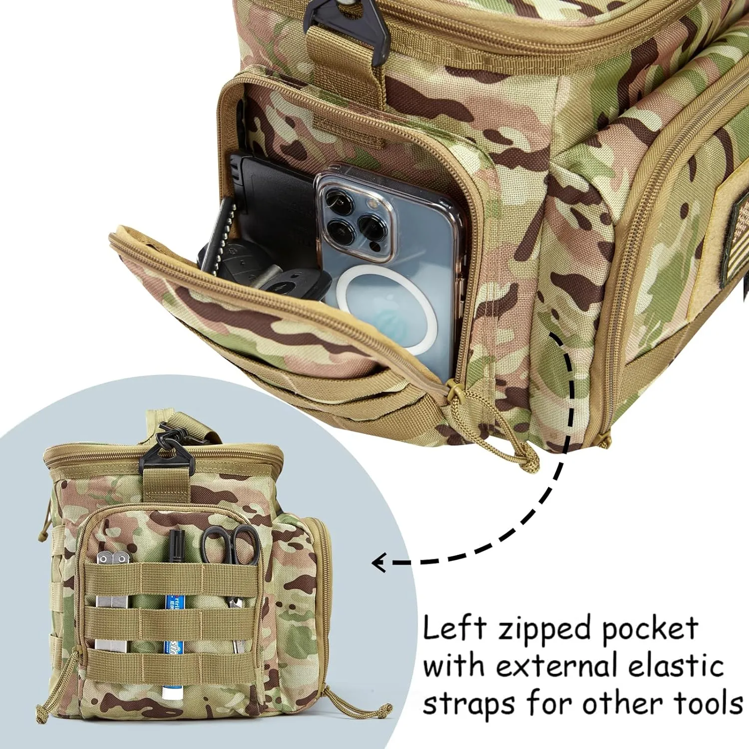 MOV COMPRA Tactical Lunch Bag for Men, Insulated Lunch Box Leakproof for Men Large Capacity with MOLLE Water Bottle Pouch Lunchbox for Adults for Work, Picnic（Camouflage Green）