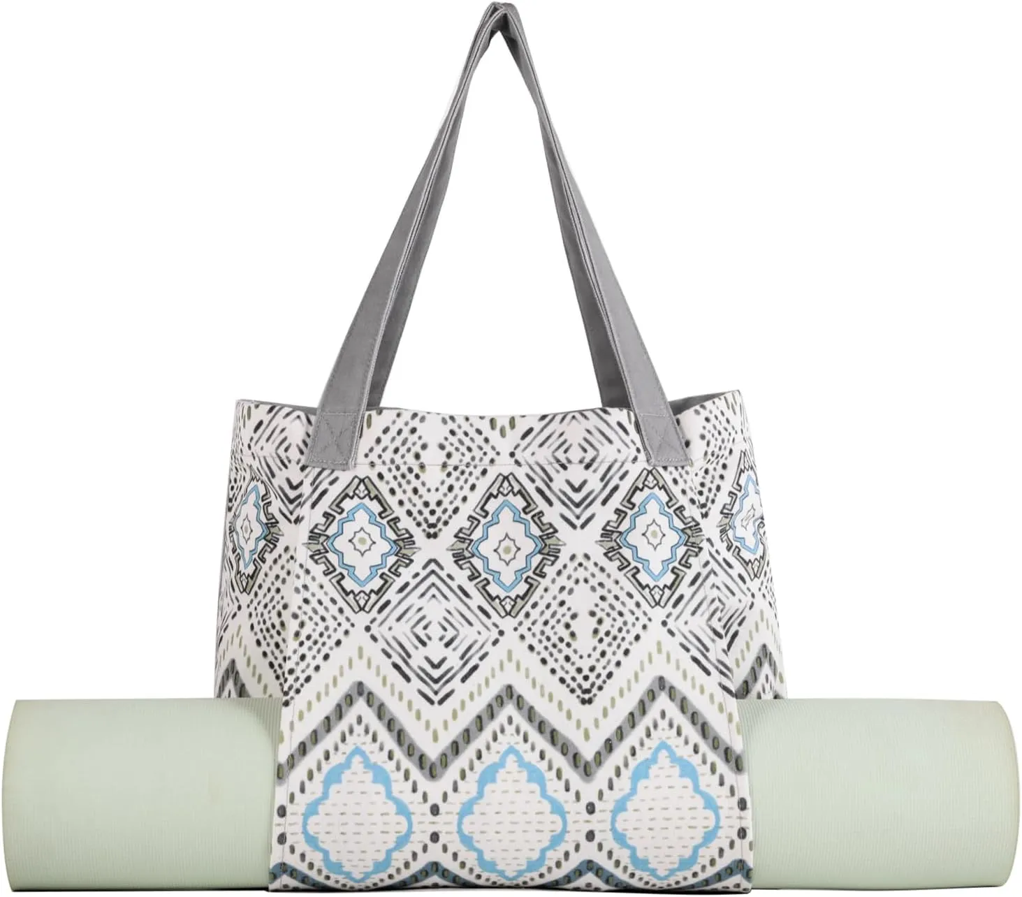Moyaqi Canvas Tote Bag with Yoga Mat Carrier Pocket Carryall Shoulder Bag for Office, Workout, Pilates, Travel, Beach and Gym