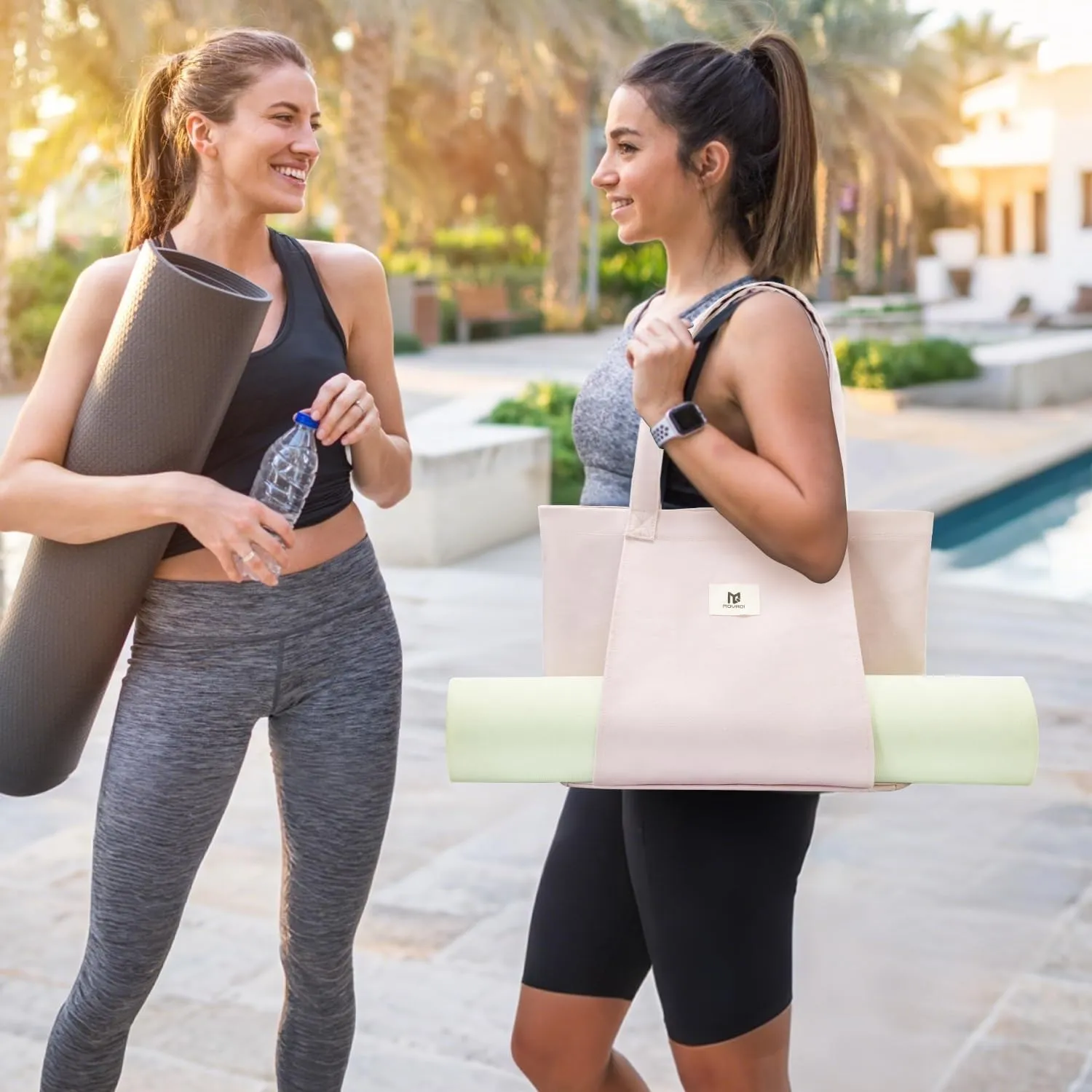Moyaqi Canvas Tote Bag with Yoga Mat Carrier Pocket Carryall Shoulder Bag for Office, Workout, Pilates, Travel, Beach and Gym