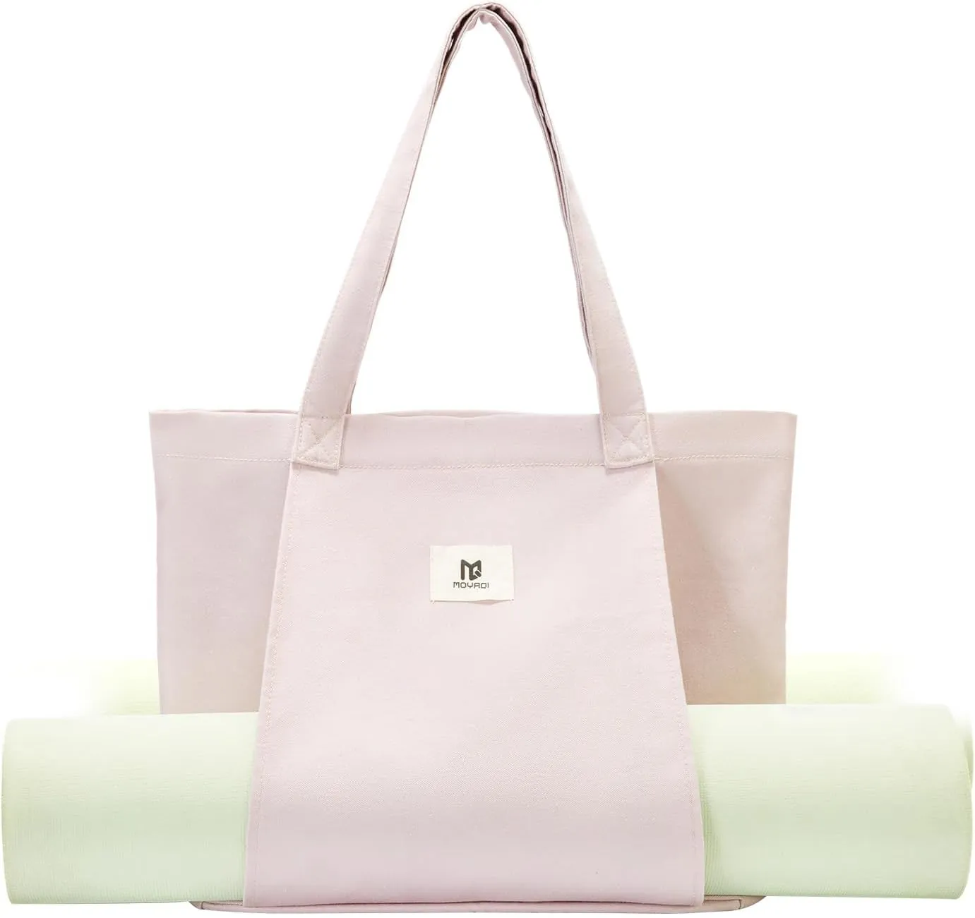 Moyaqi Canvas Tote Bag with Yoga Mat Carrier Pocket Carryall Shoulder Bag for Office, Workout, Pilates, Travel, Beach and Gym