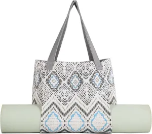 Moyaqi Canvas Tote Bag with Yoga Mat Carrier Pocket Carryall Shoulder Bag for Office, Workout, Pilates, Travel, Beach and Gym