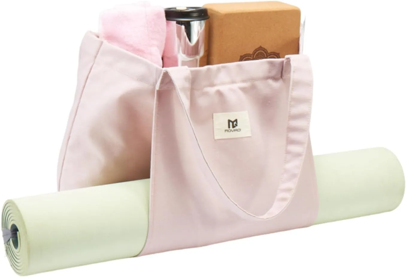 Moyaqi Canvas Tote Bag with Yoga Mat Carrier Pocket Carryall Shoulder Bag for Office, Workout, Pilates, Travel, Beach and Gym