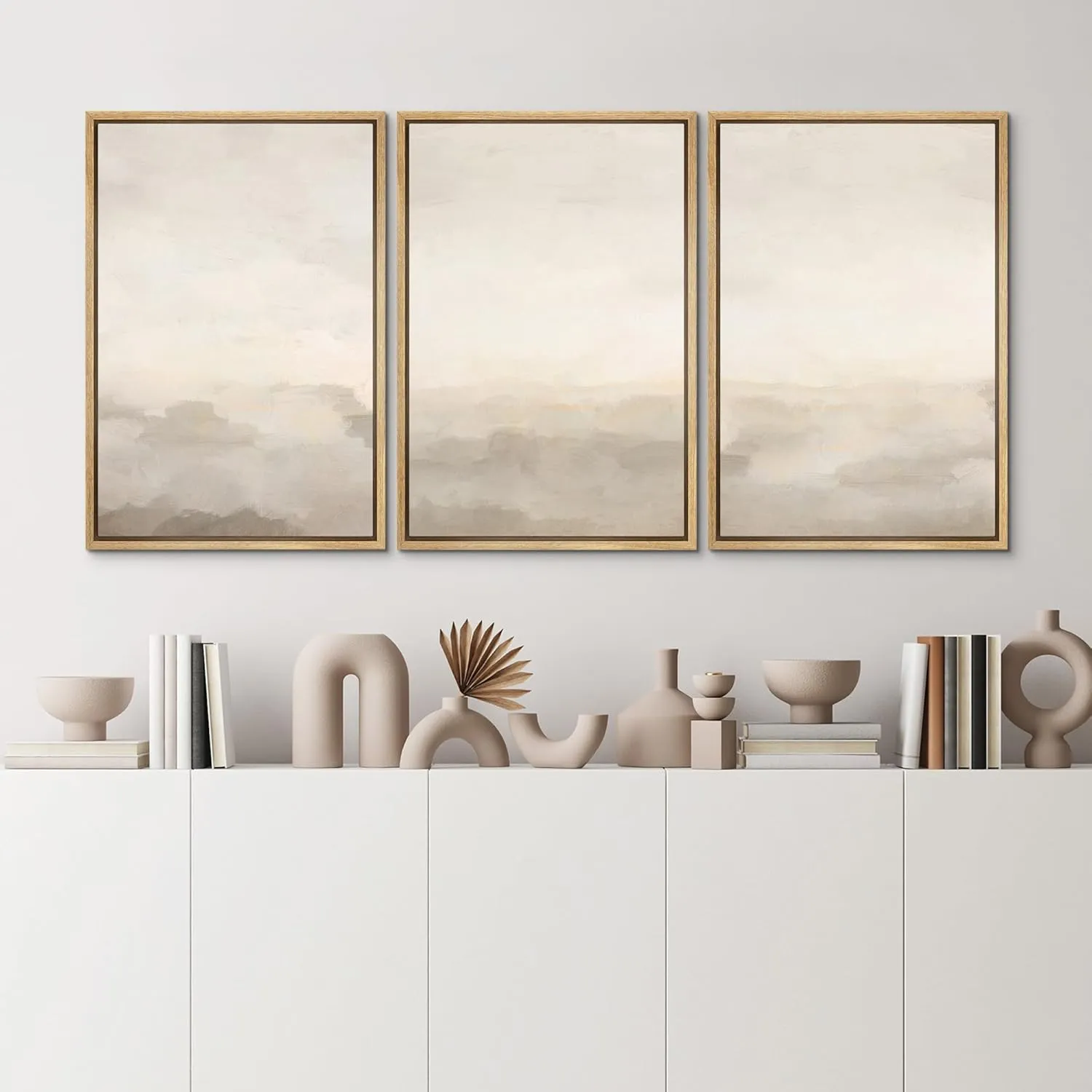 MUDECOR Framed Canvas Print Wall Art Abstract Prints Minimalist Modern Art Neutral Home Decor for Bedroom - 16"x24"x3 NATURAL