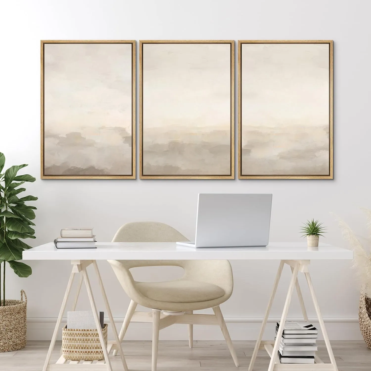 MUDECOR Framed Canvas Print Wall Art Abstract Prints Minimalist Modern Art Neutral Home Decor for Bedroom - 16"x24"x3 NATURAL