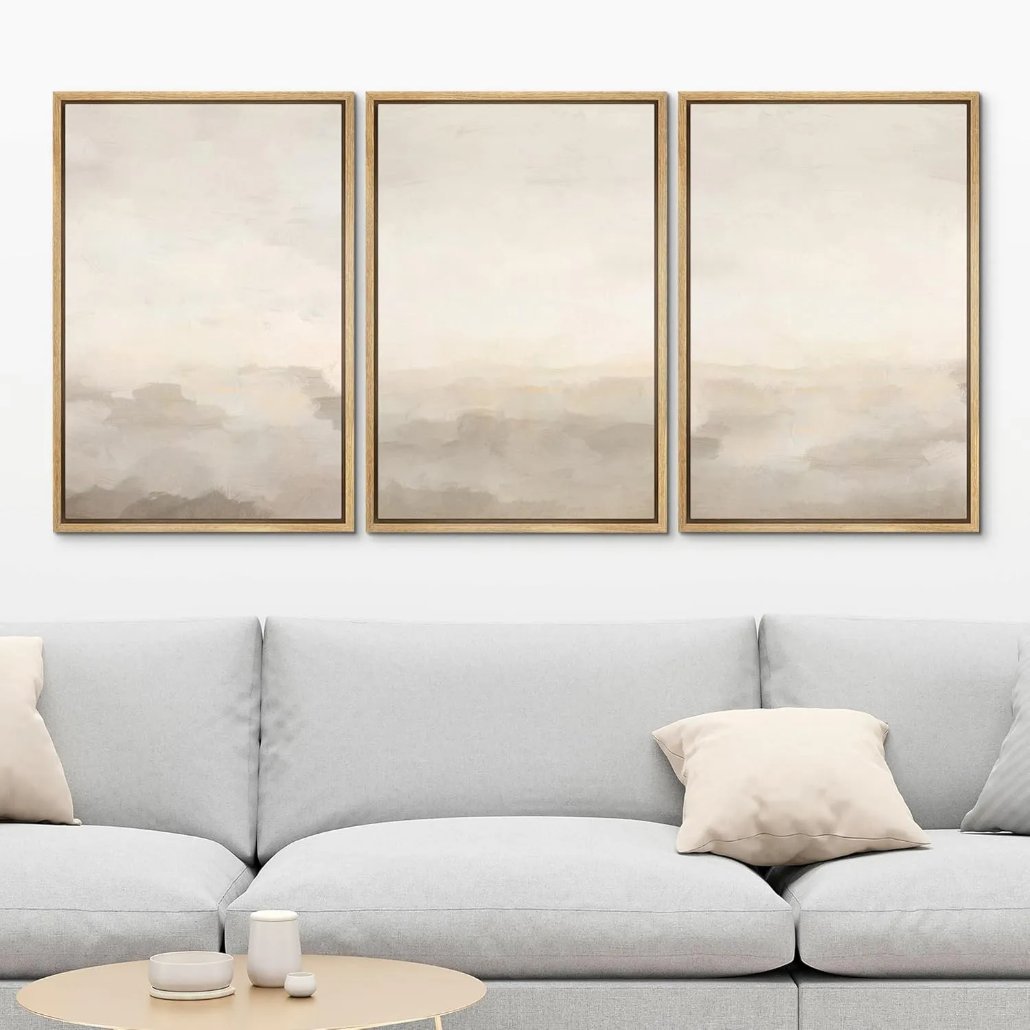 MUDECOR Framed Canvas Print Wall Art Abstract Prints Minimalist Modern Art Neutral Home Decor for Bedroom - 16"x24"x3 NATURAL