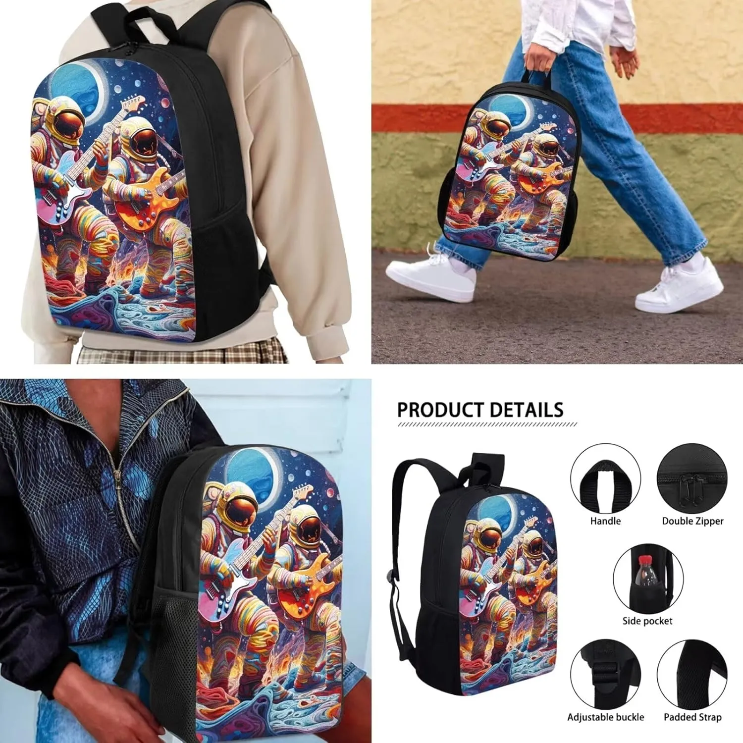 Mumeson Astronaut Pattern Backpack Kids School Backpacks Satchel Casual Rucksack Daypack for Girls Boys Casual Rucksack Backpack with Lunch Bag Pencil Bag
