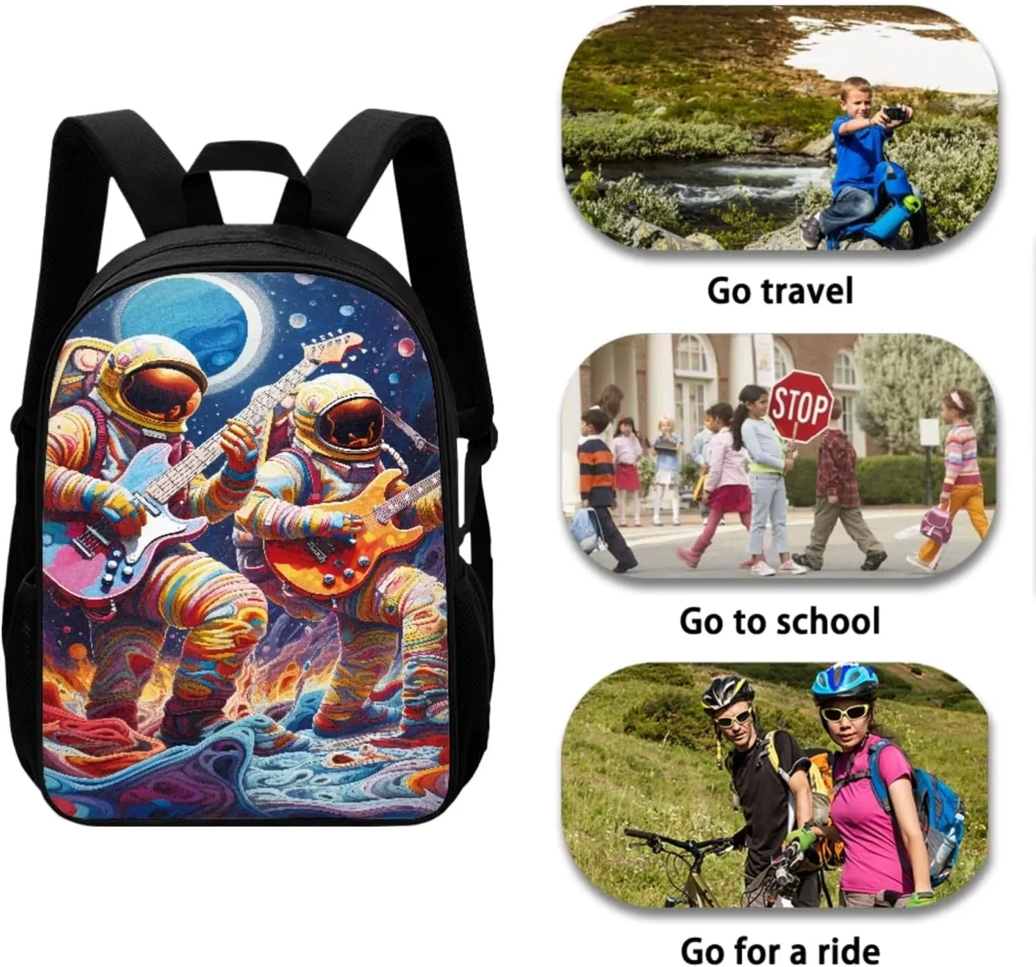 Mumeson Astronaut Pattern Backpack Kids School Backpacks Satchel Casual Rucksack Daypack for Girls Boys Casual Rucksack Backpack with Lunch Bag Pencil Bag