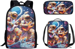 Mumeson Astronaut Pattern Backpack Kids School Backpacks Satchel Casual Rucksack Daypack for Girls Boys Casual Rucksack Backpack with Lunch Bag Pencil Bag