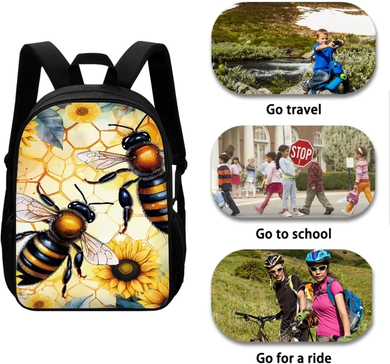 Mumeson Bee 3 Pack Schoolbag Backpack Set School Backpack with Insulated Lunch Bag Thermal Heat,Lightweight Portable Pencil Case Pen Bag Set