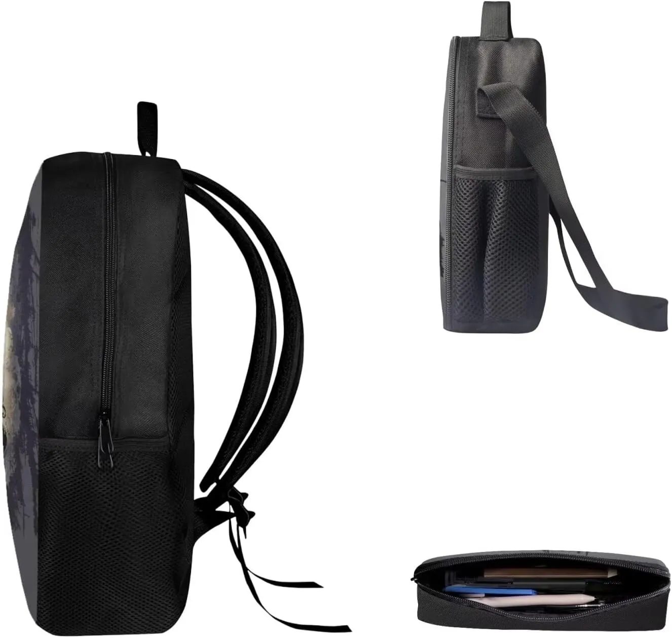 Mumeson Black Cat Backpack Schoolbag for Boys Girls School Supplies Bookbag Organizer Casual Daypack with Insulated Lunch Bag,Pencil Cases 3 Piece Set