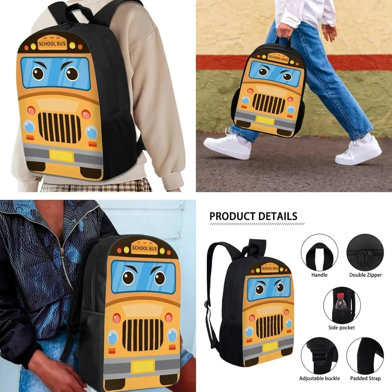 Mumeson Bus Backpack School Bag Lightweight School Bags Soft Backing Daypack with Insulated Lunch Tote Bag Pencil Case Pouch Storage Bag 3 Pack Set