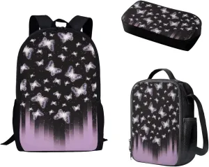 Mumeson Butterfly Axolotl Backpack School Bag for Kids Girls Womens Kids Teen School Backpack with Crossbody Bag Insulated Lunch Bag Portable Pencil Bag Pencase