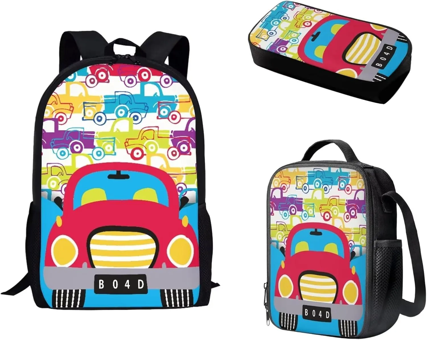 Mumeson Car Kid's Backpack Set for Elementary or Middle School Bags Shoulder Bag   Lightweight Lunch Tote Bag   Portable Pouch Pencil Case