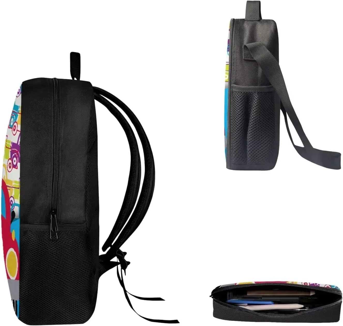Mumeson Car Kid's Backpack Set for Elementary or Middle School Bags Shoulder Bag   Lightweight Lunch Tote Bag   Portable Pouch Pencil Case