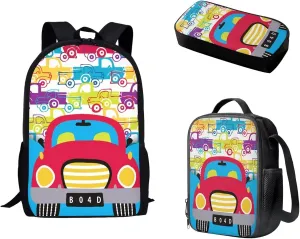 Mumeson Car Kid's Backpack Set for Elementary or Middle School Bags Shoulder Bag   Lightweight Lunch Tote Bag   Portable Pouch Pencil Case