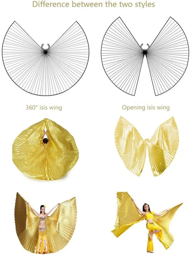 MUNAFIE Belly Dance Isis Wings with Sticks for Adult Belly Dance Costume Angel Wings for Halloween Carnival Performance