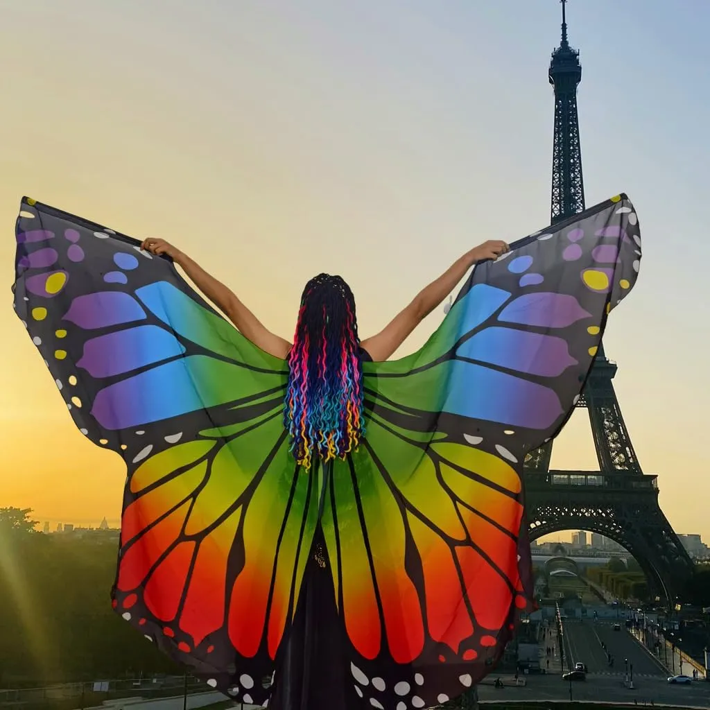 MUNAFIE Belly Dance Wings Halloween Christmas Party Colorful Butterfly Wings Performance Costumes