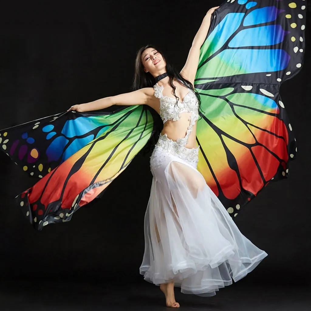 MUNAFIE Belly Dance Wings Halloween Christmas Party Colorful Butterfly Wings Performance Costumes